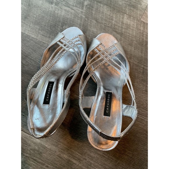 CAPARROS STRAPPY SLINGBACK SANDALS SILVER WEDDING FORMAL SHOES WOMENS SIZE 7 - Picture 9 of 10